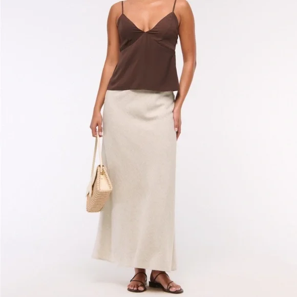 Abercrombie + Fitch Mid Rise Linen Blend Maxi Skirt - Picture 1 of 10